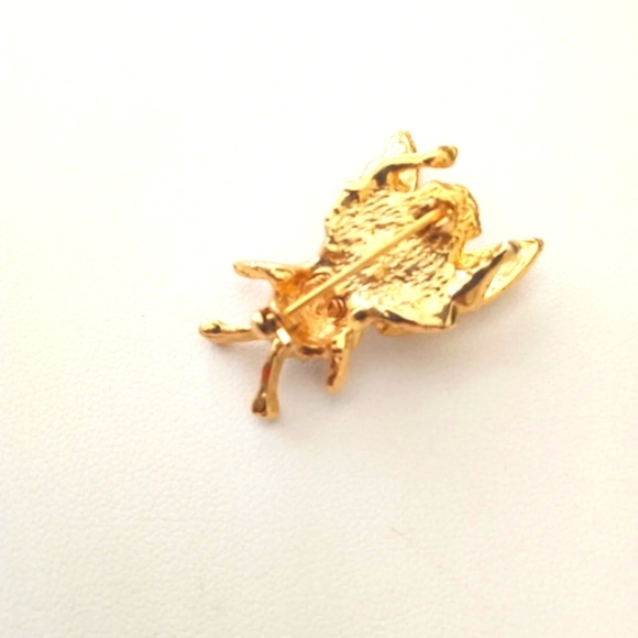 Bee Brooch Rhinestones Wings Move Green Rhinestone Eyes Fly 1980s 1.5" Insect - Picture 5 of 6